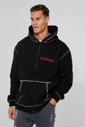 Tall Oversized Moto Zip Contrast Stitch Hoodie