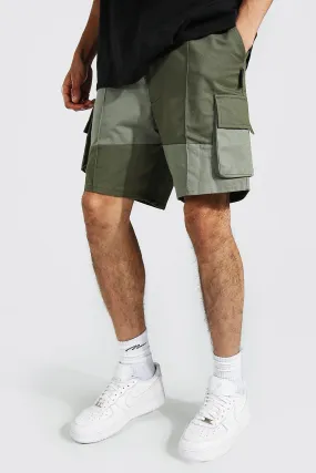 Tall Patchwork Twill Cargo Shorts | boohooMAN UK