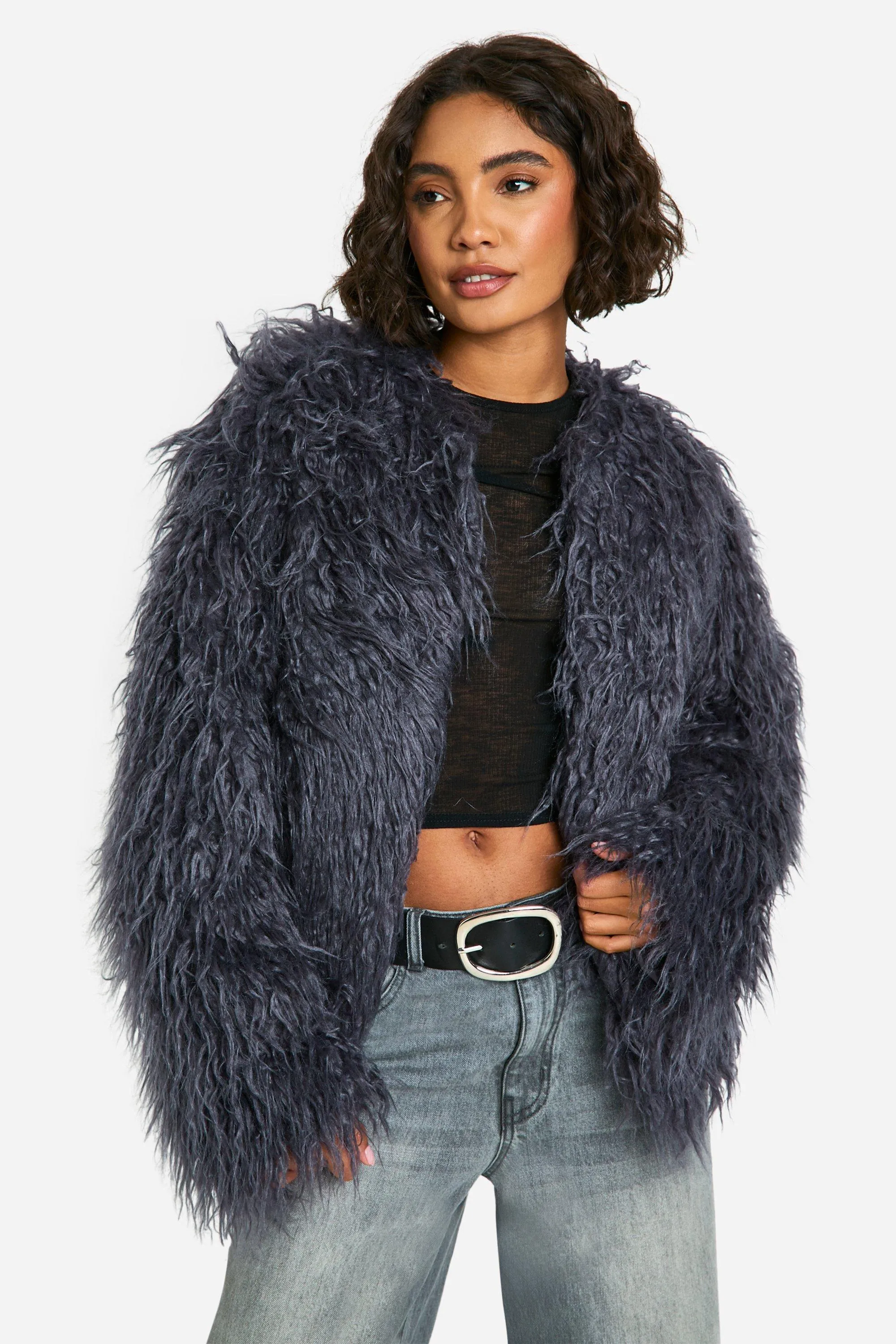 Tall Shaggy Fur Drop Shoulder Jacket