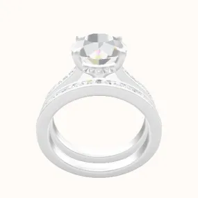 Tapered Channel Set Engagement Ring With Front set gallery Head and Matching Band