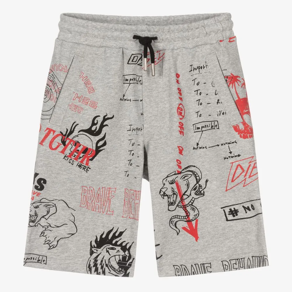 Teen Boys Grey Graphic Shorts