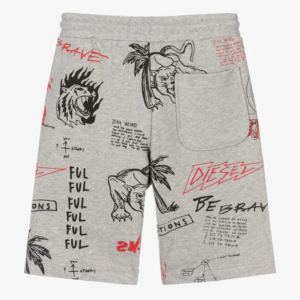 Teen Boys Grey Graphic Shorts