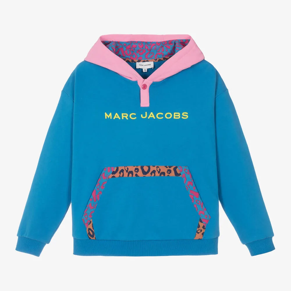 Teen Girls Blue Cotton Leopard Trim Hoodie