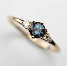 Three Stone Ring with Lab-grown Alexandrite