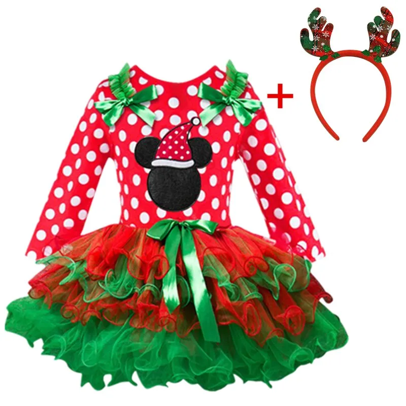 Toddler Baby Girls Christmas Dresses For Kids Princess Party Polka Dot Long Sleeve Snowman Santa Claus Costume Children Clothing