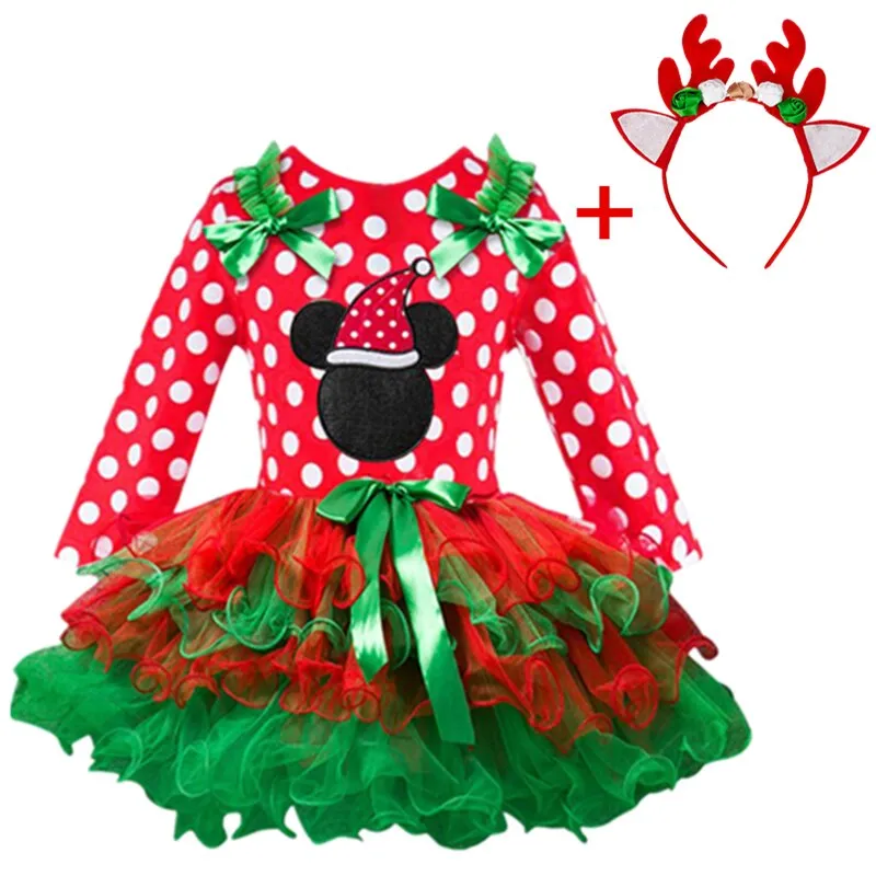 Toddler Baby Girls Christmas Dresses For Kids Princess Party Polka Dot Long Sleeve Snowman Santa Claus Costume Children Clothing