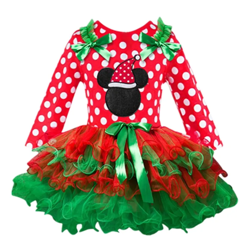 Toddler Baby Girls Christmas Dresses For Kids Princess Party Polka Dot Long Sleeve Snowman Santa Claus Costume Children Clothing