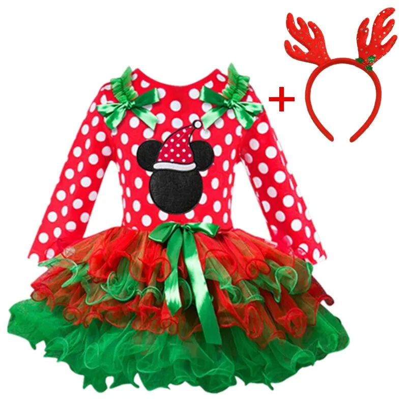 Toddler Baby Girls Christmas Dresses For Kids Princess Party Polka Dot Long Sleeve Snowman Santa Claus Costume Children Clothing