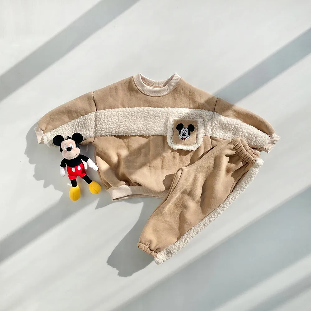 Toddler Mickey Sherpa Trim Pocket Top and Jogger Pants Set (1-6y) - Beige