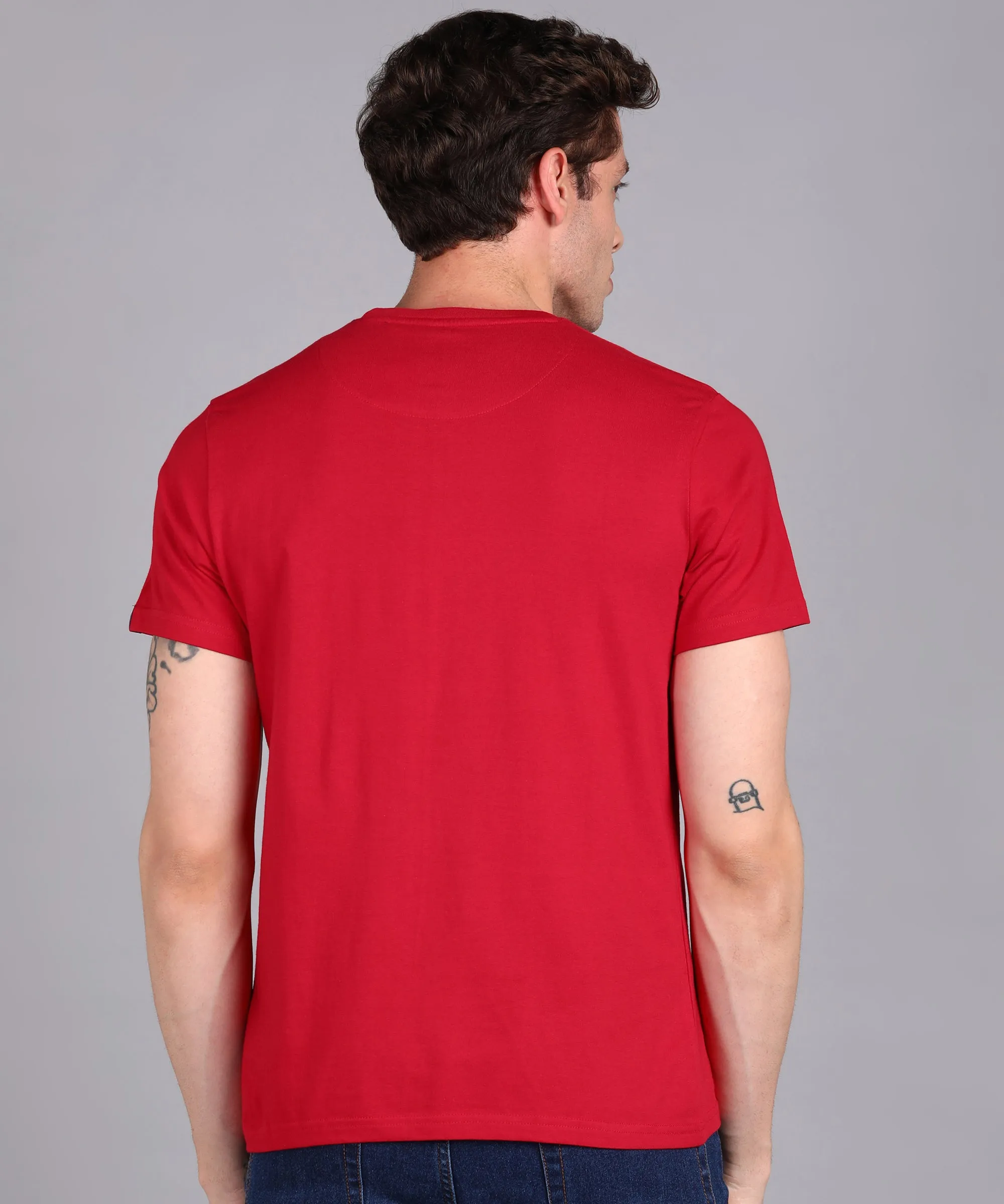 Urbano Fashion Men's Red Graphic Printed Round Neck Half Sleeve Slim Fit Cotton T-Shirt