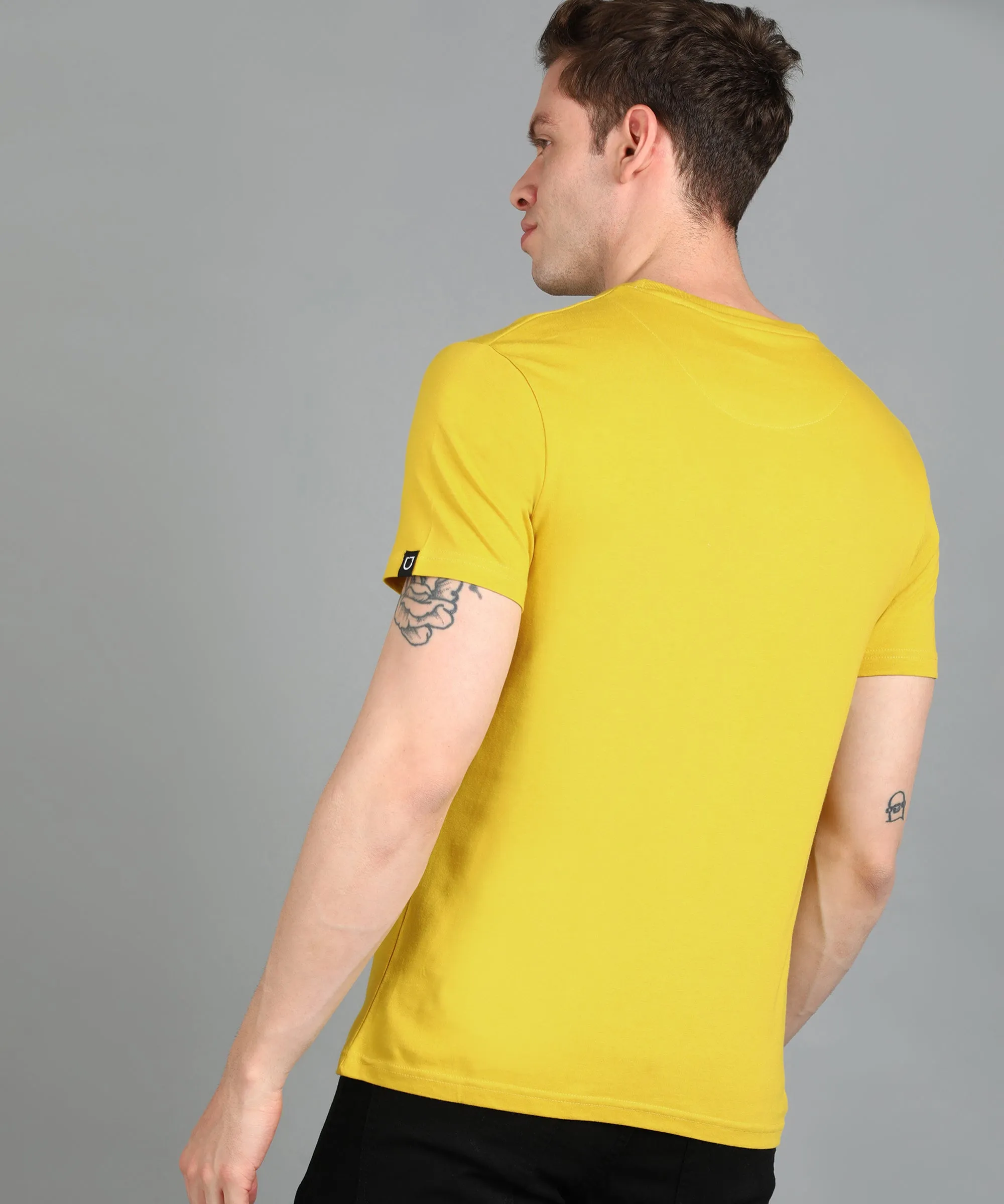 Urbano Fashion Men's Yellow Graphic Printed Round Neck Half Sleeve Slim Fit Cotton T-Shirt