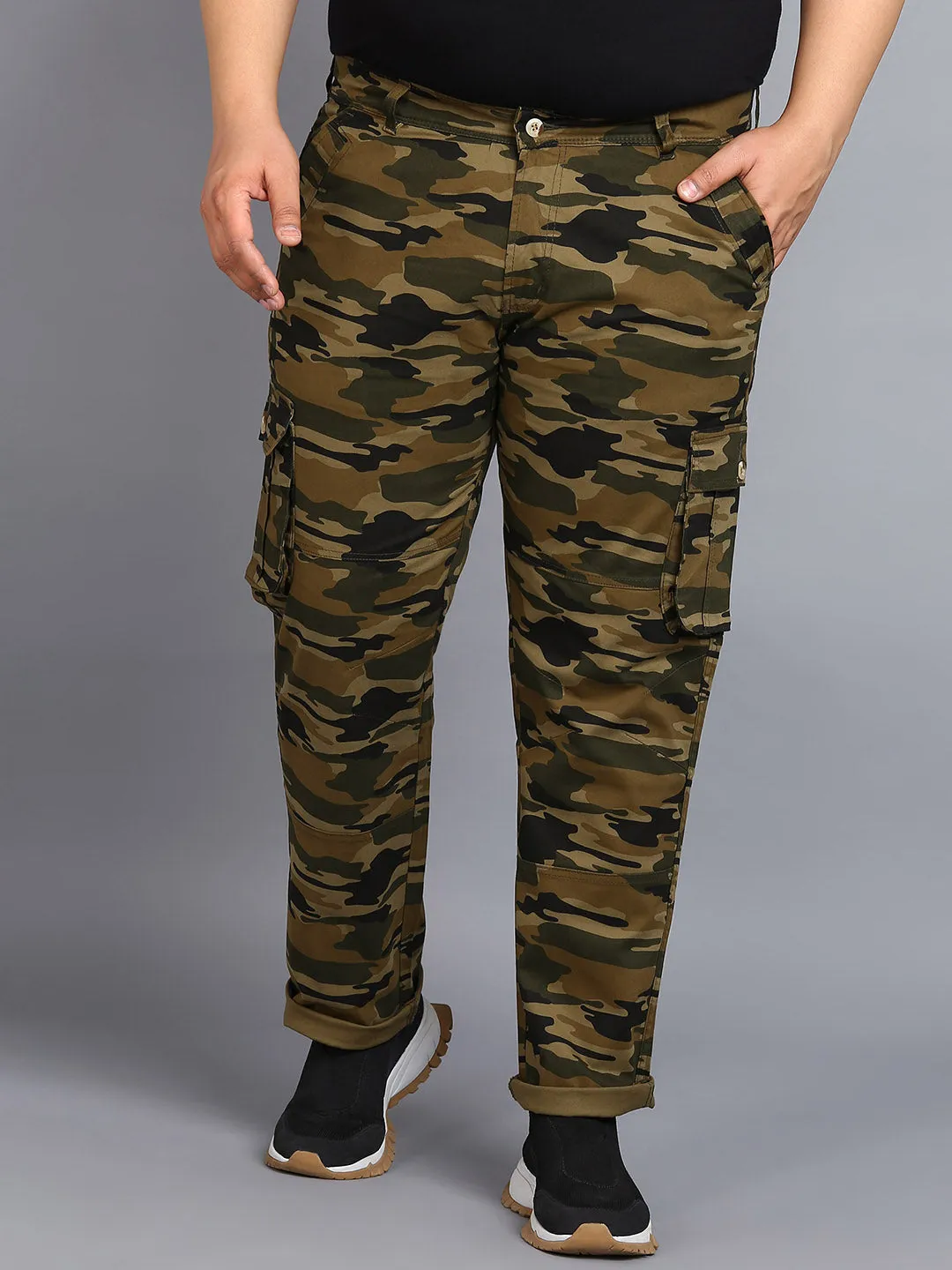 Urbano Plus Men's Green Regular Fit Military Camouflage Cargo Chino Pant with 6 Pockets