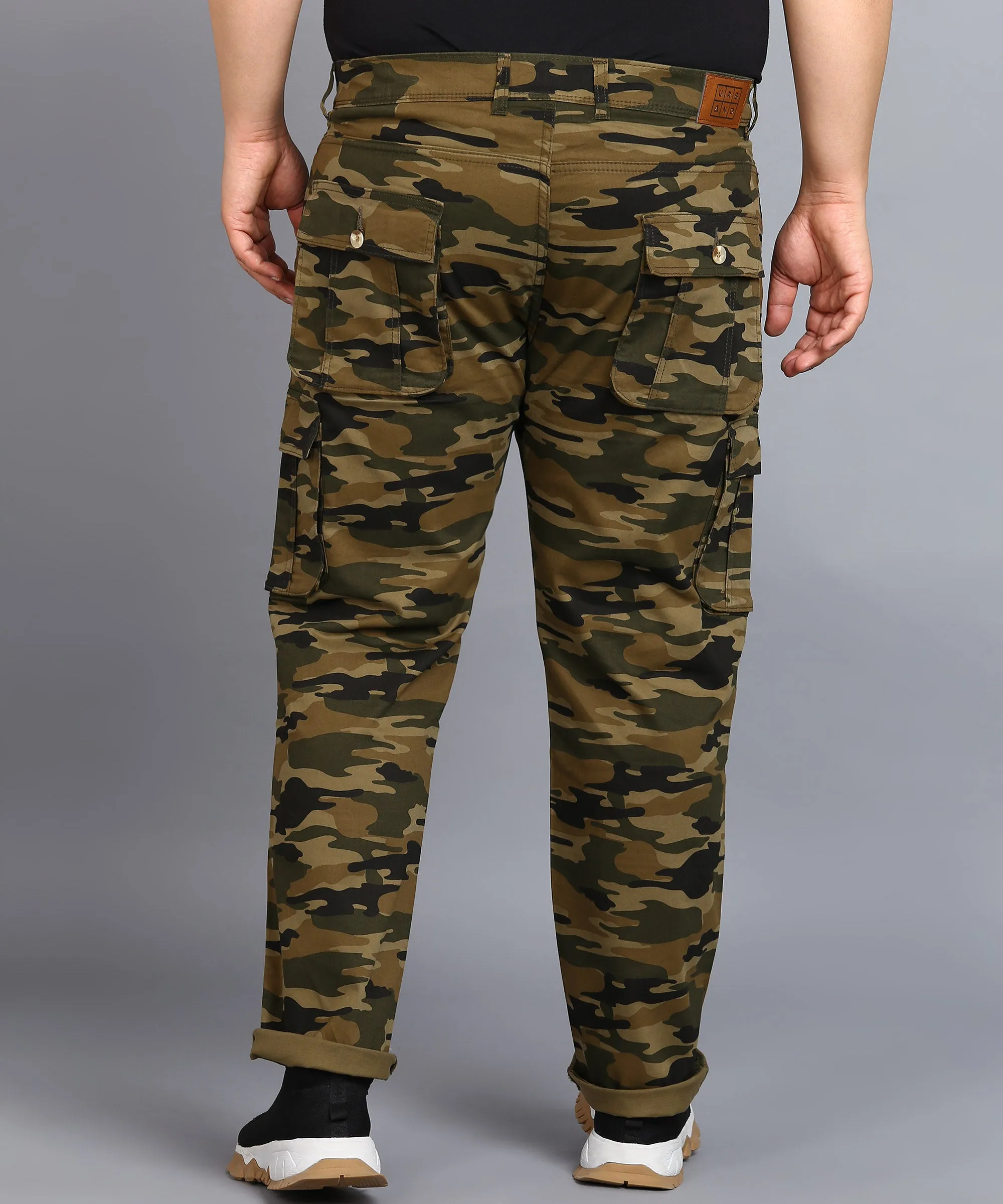 Urbano Plus Men's Green Regular Fit Military Camouflage Cargo Chino Pant with 6 Pockets