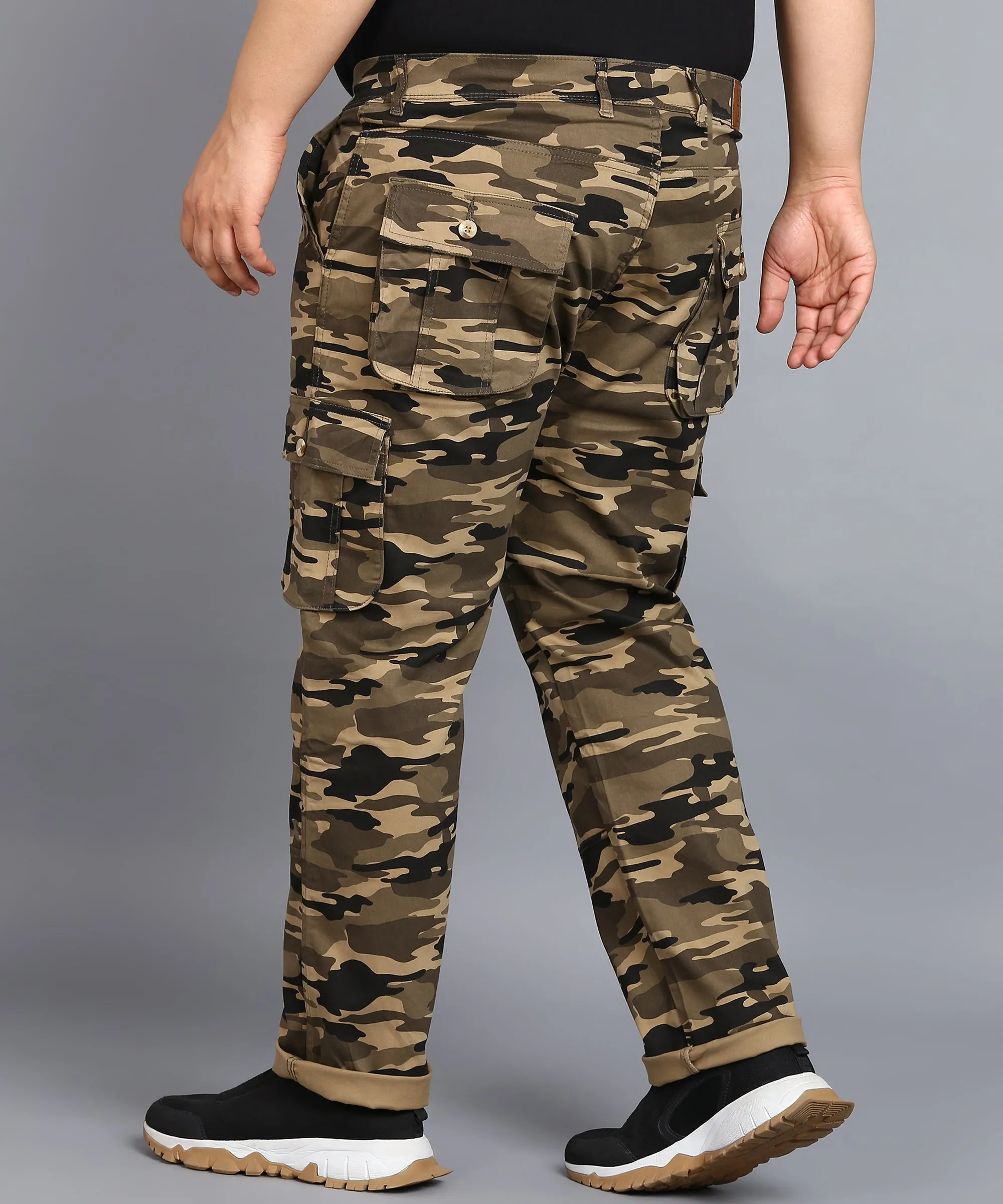 Urbano Plus Men's Khaki Regular Fit Military Camouflage Cargo Chino Pant with 6 Pockets