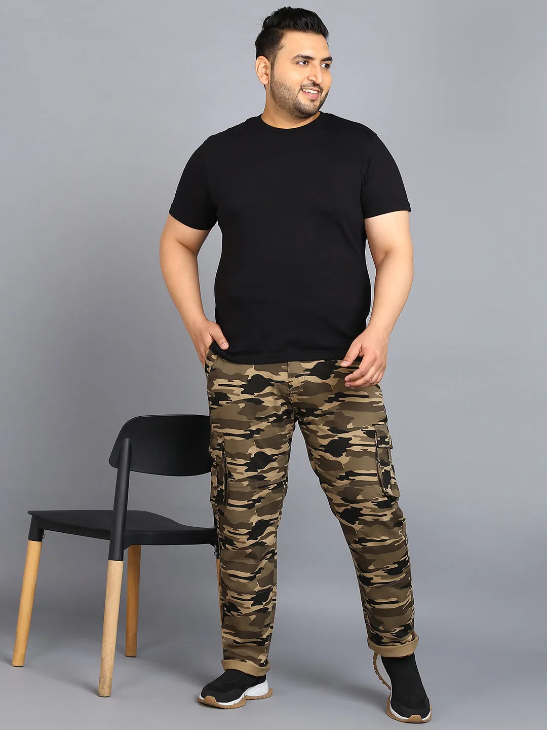 Urbano Plus Men's Khaki Regular Fit Military Camouflage Cargo Chino Pant with 6 Pockets