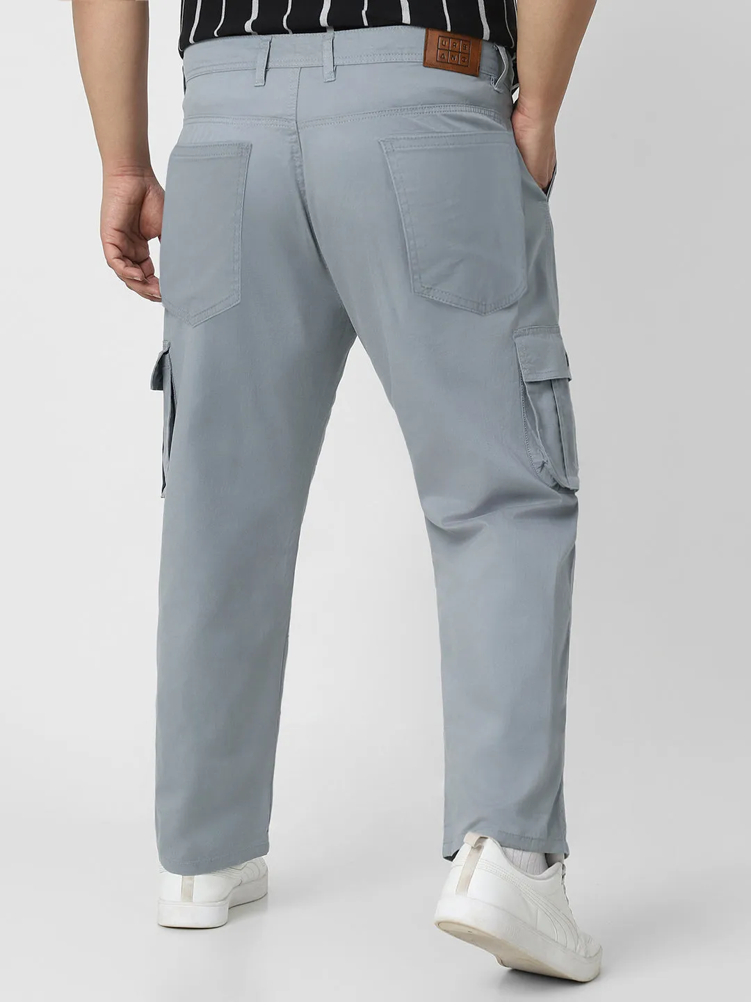 Urbano Plus Men's Light Blue Regular Fit Solid Cargo Chino Pant with 6 Pockets