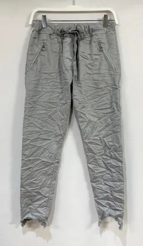 Venti6 Fringe Hem Zipper Pocket Crinkle Jogger - Pearl Grey