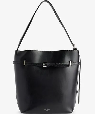 Verafied Womens Black Belted leather tote bag