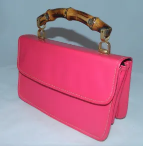 vintage 1960s hot pink patent leather purse Bamboo handle handbag