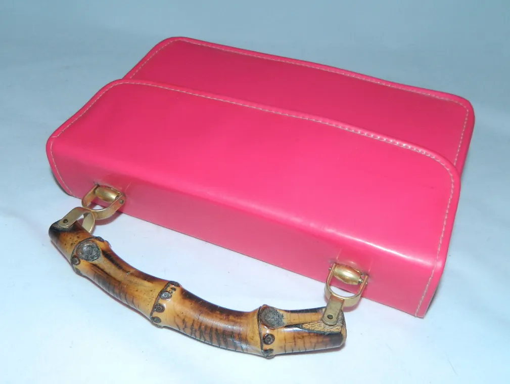 vintage 1960s hot pink patent leather purse Bamboo handle handbag