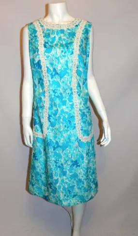 vintage Lilly Pulitzer sun dress aqua blue floral print shift M L