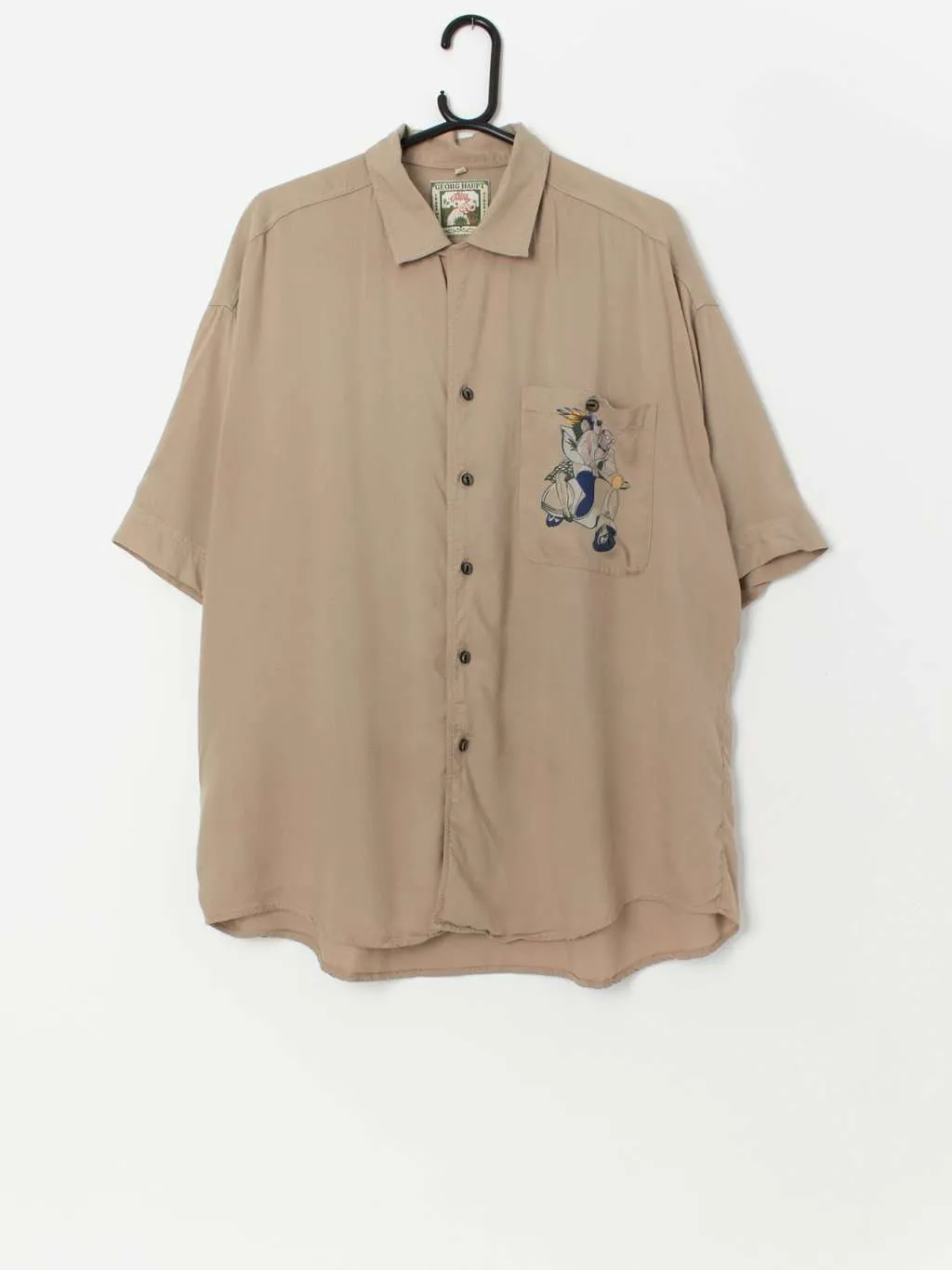 Vintage moped graphic shirt in khaki green – XL