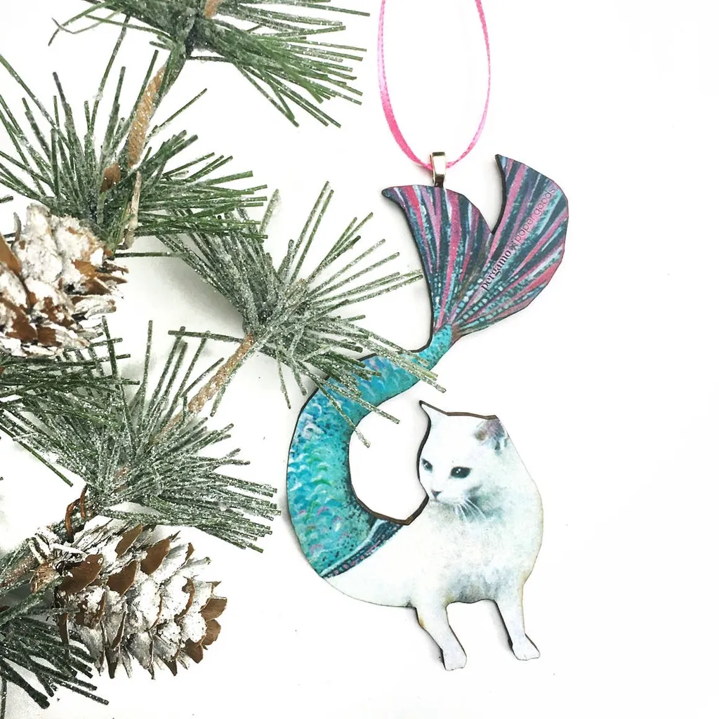 White Cat Mermaid Ornament