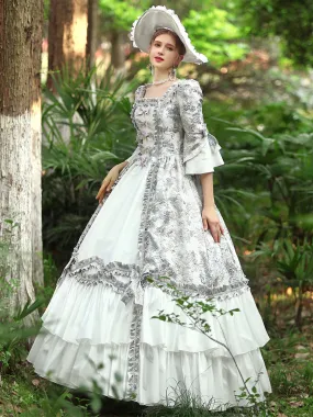 White  Retro Tudor Dress Costumes  Women's Ruffles Polyester Dress Marie Antoinette Costume Royal Party Prom Dress