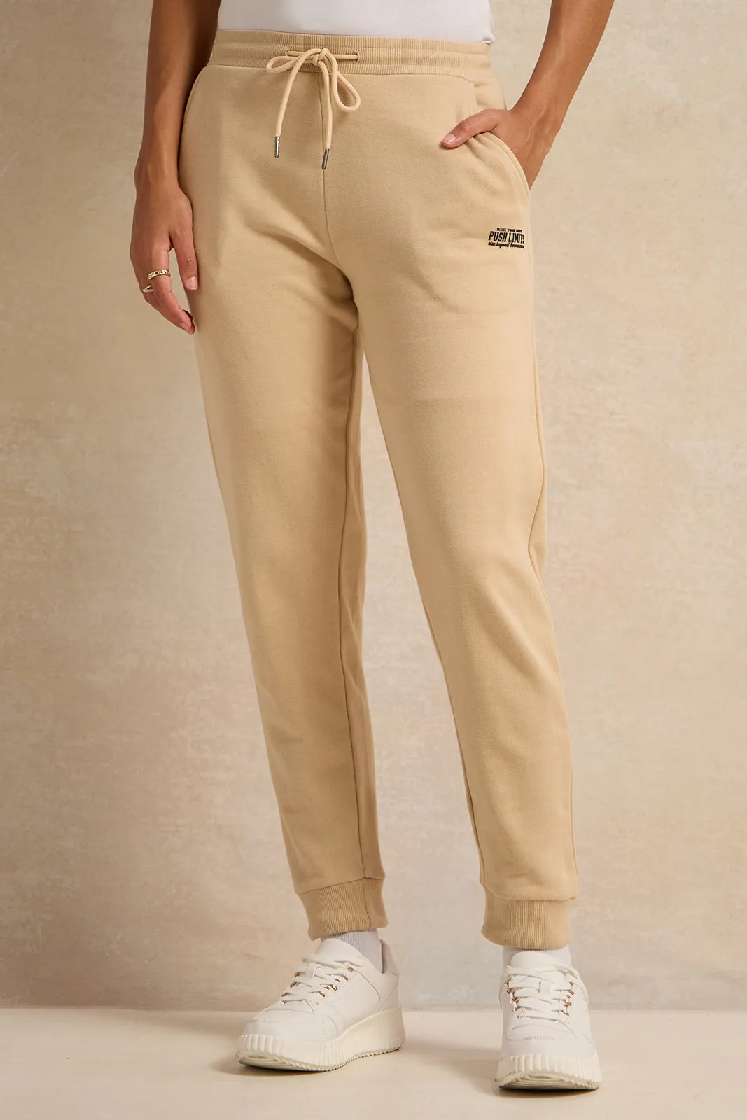 Women Beige Jogger With Patch Detail