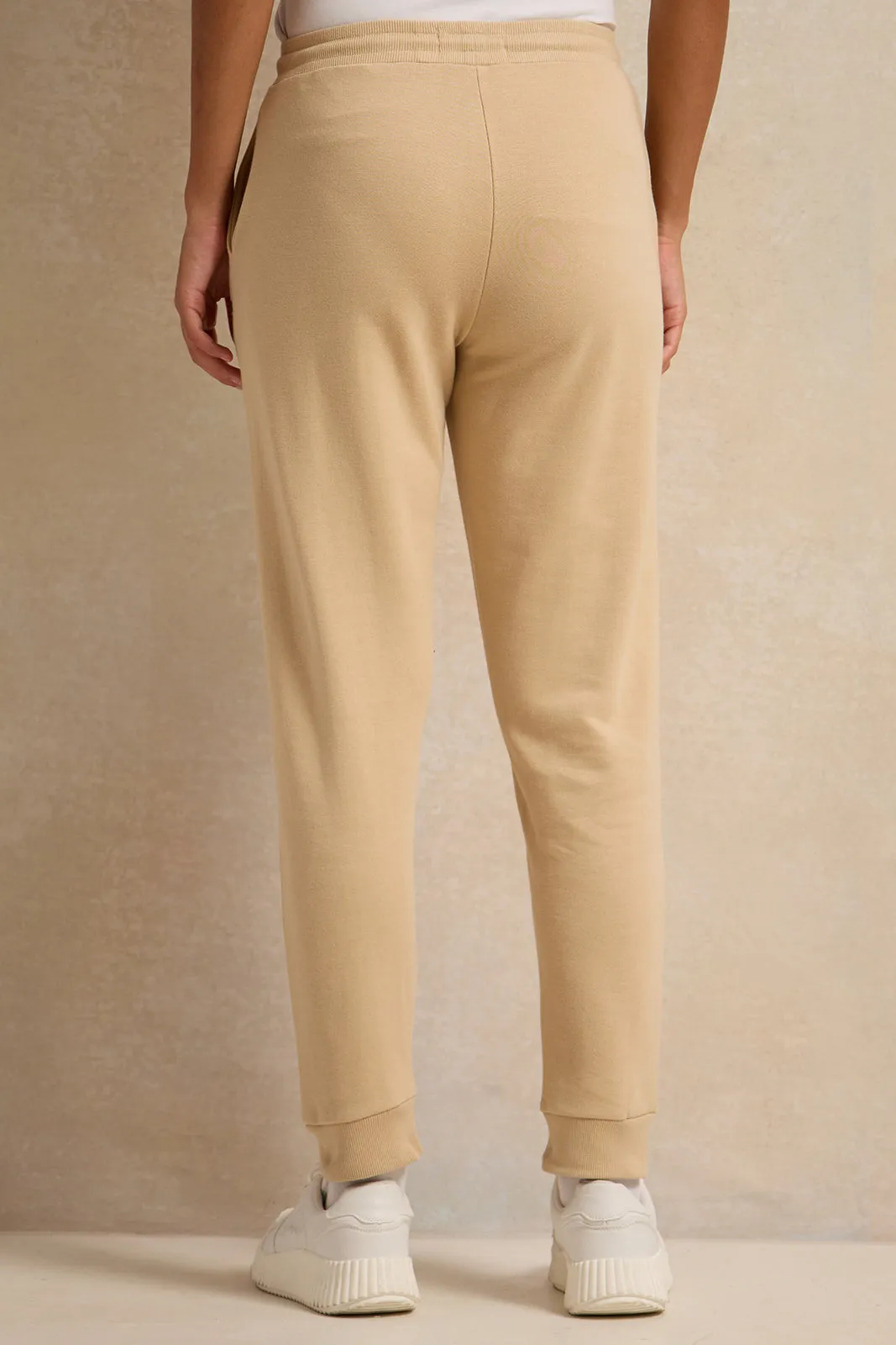 Women Beige Jogger With Patch Detail