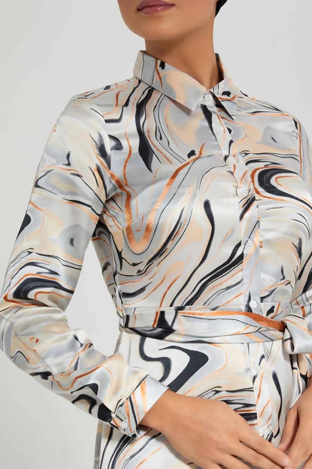 Women Multicolour Marble Shirt Dress