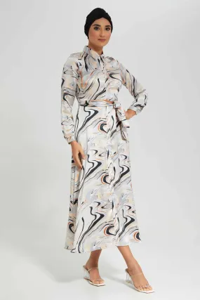 Women Multicolour Marble Shirt Dress