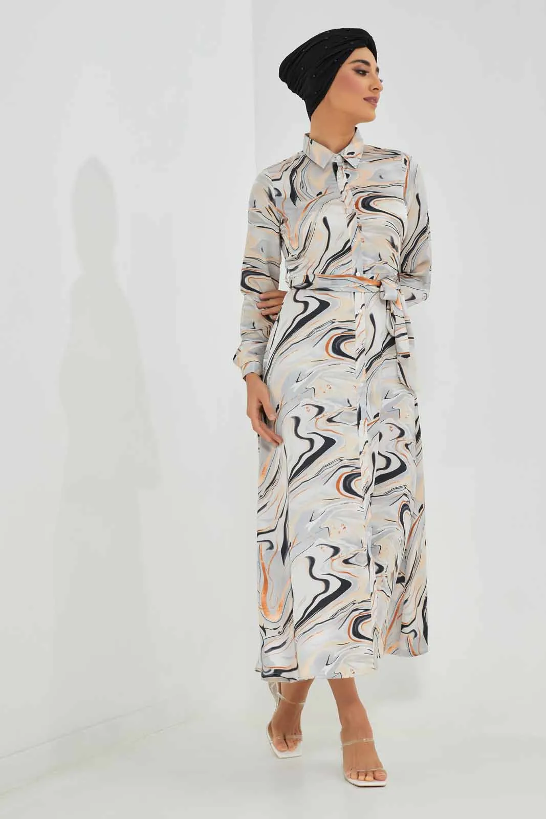 Women Multicolour Marble Shirt Dress