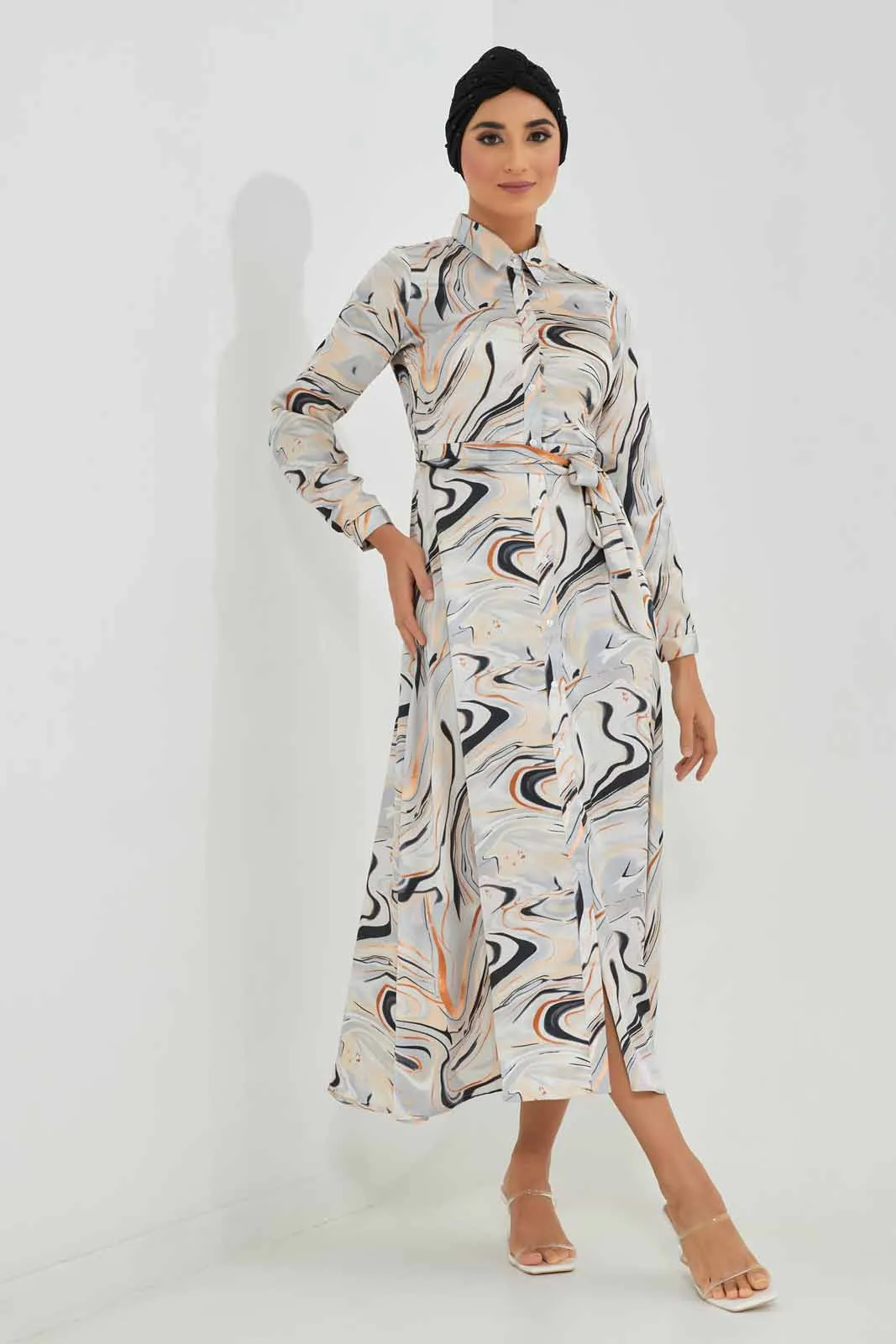 Women Multicolour Marble Shirt Dress