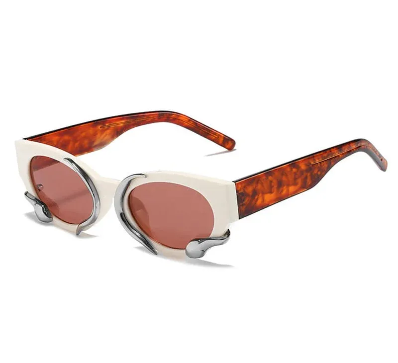 Women Small Frame Steampunk Rectangle Cat Eye Luxury Punk Eyewear Sunglasses