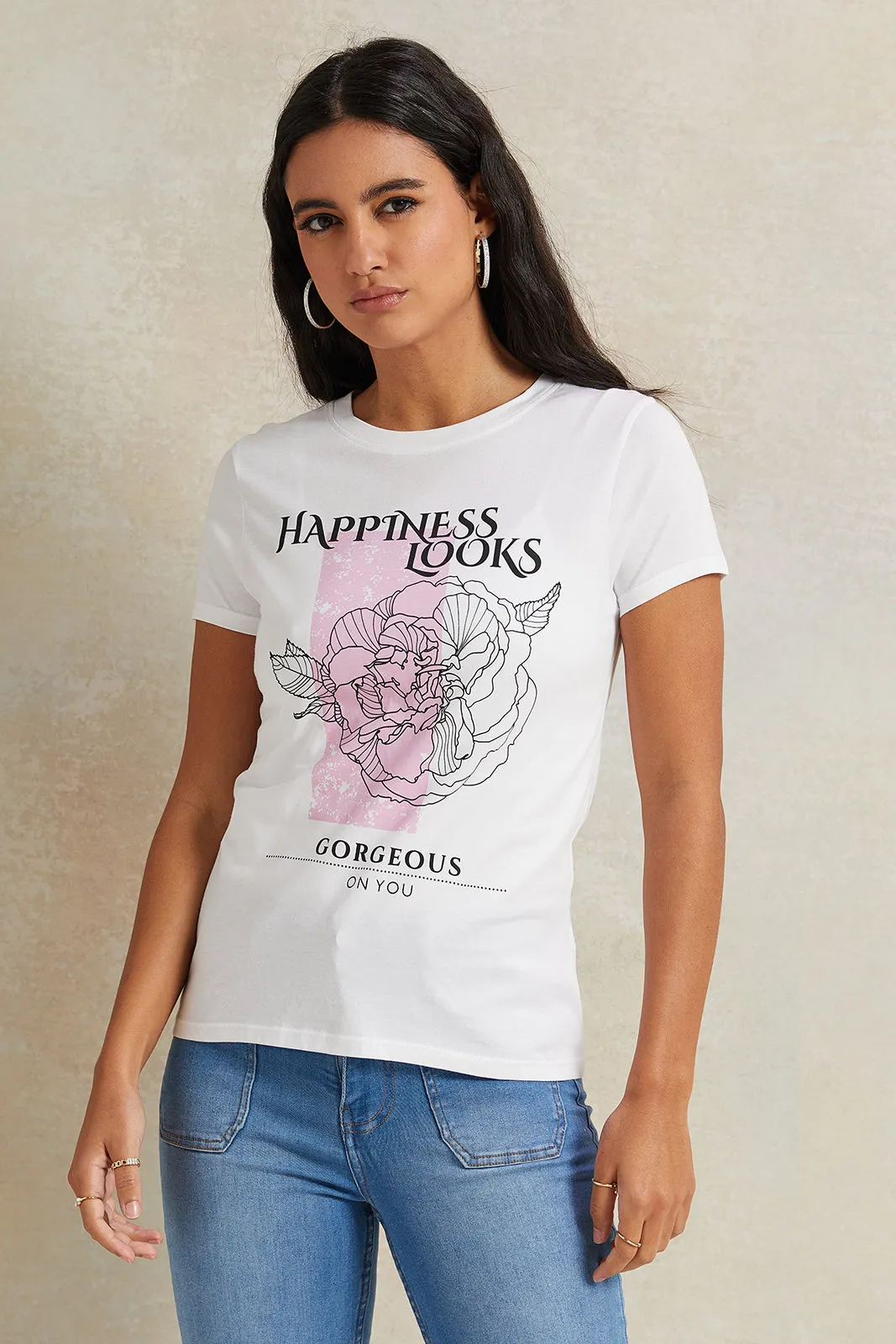 Women White Graphic T-Shirt