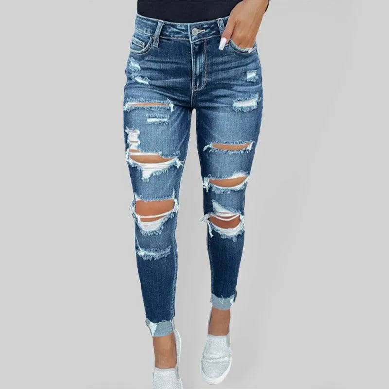 Women's Distressed Skinny Jeans - Lined