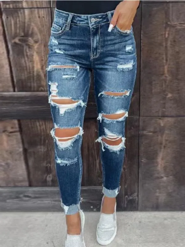 Women's Distressed Skinny Jeans - Lined