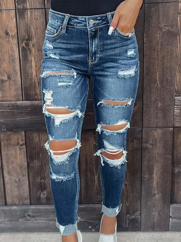 Women's Distressed Skinny Jeans - Lined