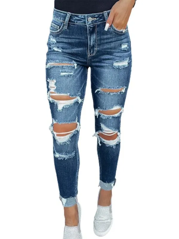 Women's Distressed Skinny Jeans - Lined