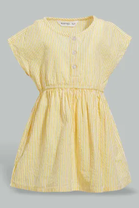 Yellow Elasticated Dress With Front Buttons For Baby Girls