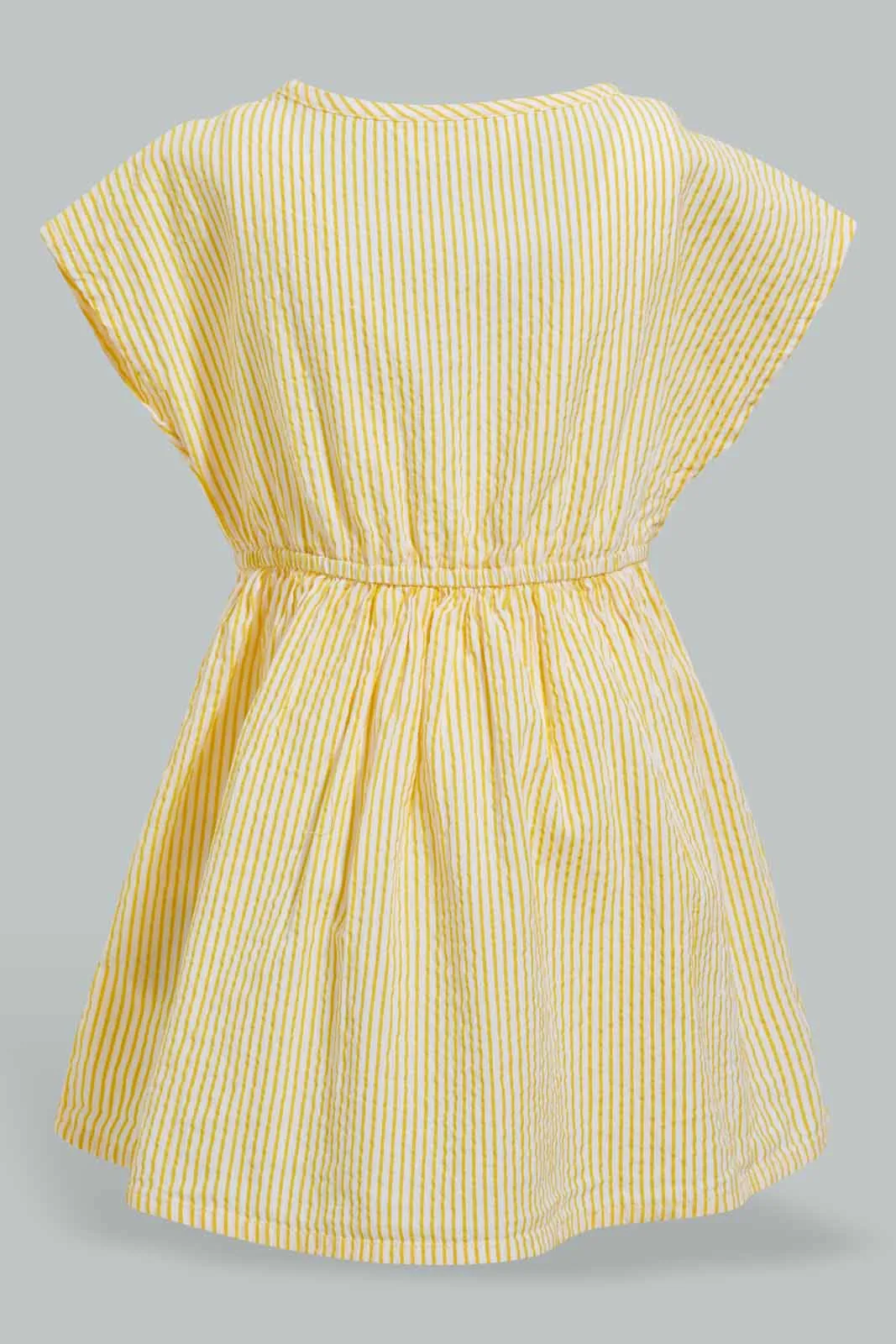 Yellow Elasticated Dress With Front Buttons For Baby Girls